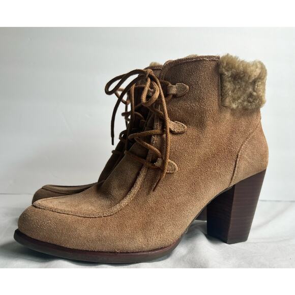 UGG Analise Lace Up Shearling Ankle‎ Booties Size 10 Chestnut - Picture 2 of 15